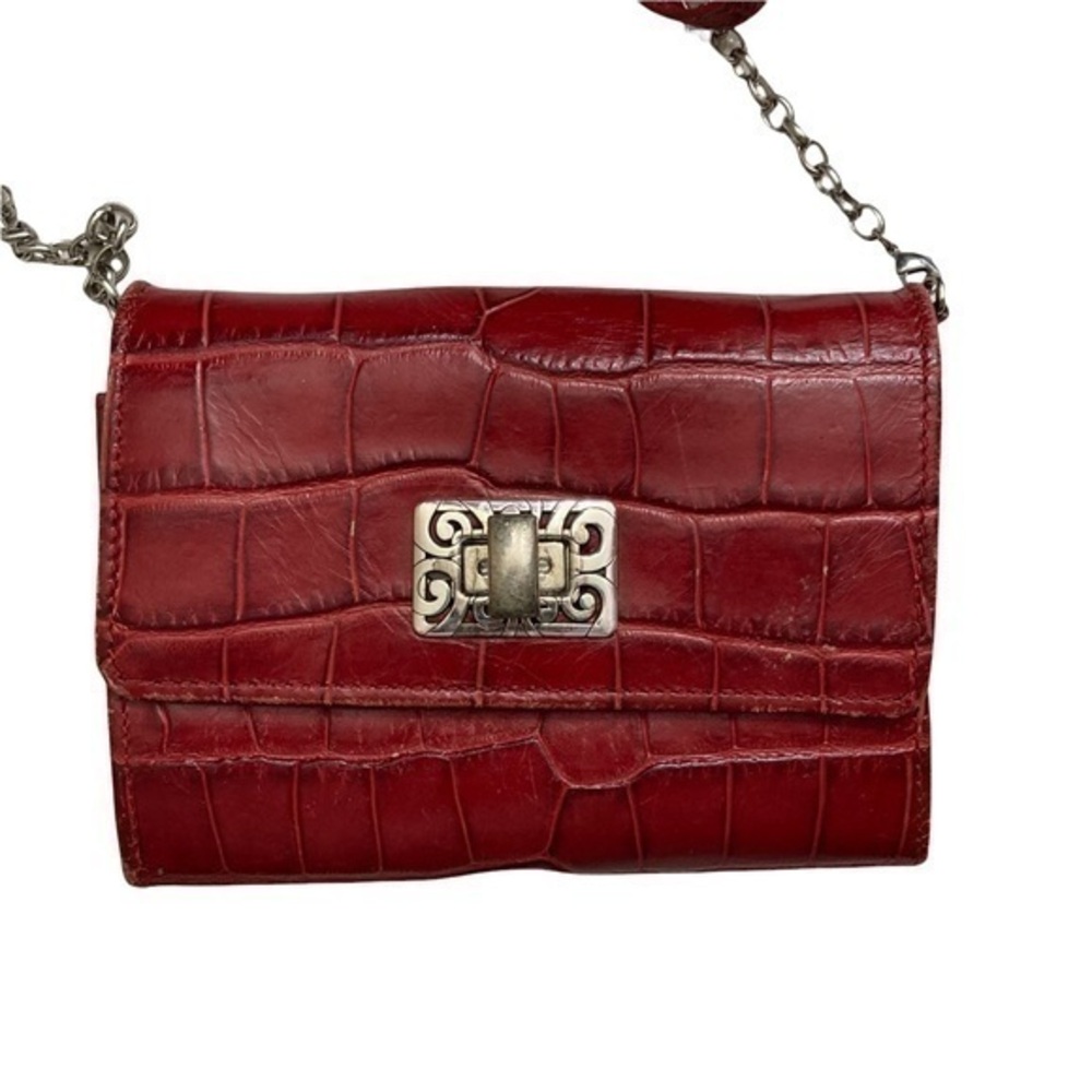 Brighton red embossed leather wallet crossbody clutch bag
